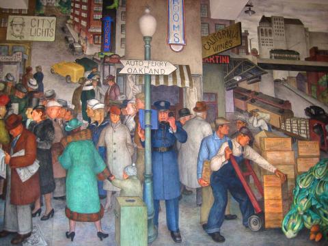 Photo : Fresque murale de la Coit Tower representant un policier dans la ville